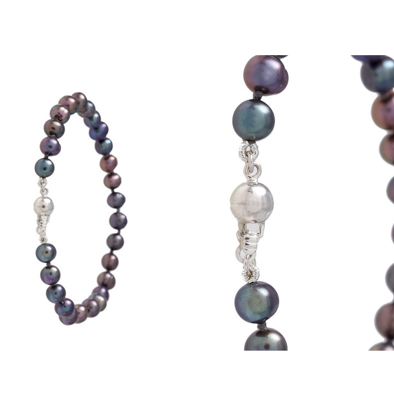 Bracelet Femme Perles de culture d'eau douce Noires et Fermoir Argent 925