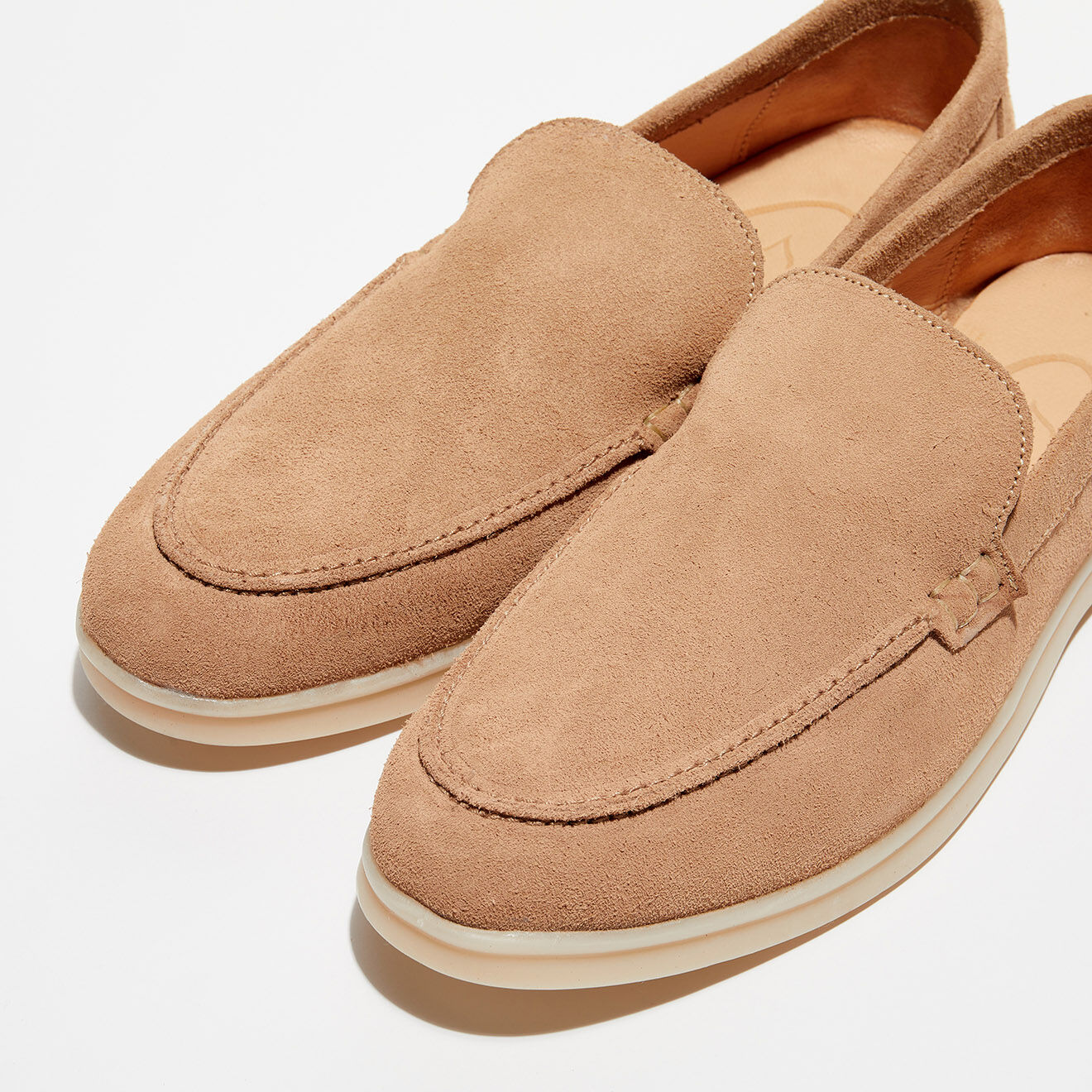Loafers Mocassins en Velours de Cuir Léo beiges