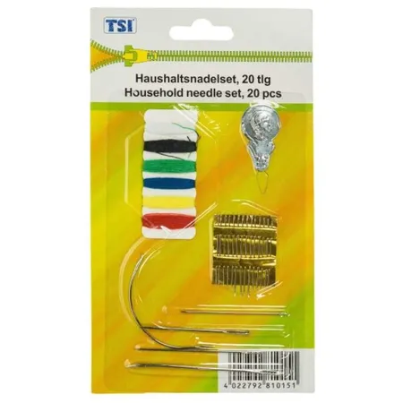 TSI Haushaltsnadelset bestehend aus Einfädler, Nähnadeln, Garn - 20-teilig