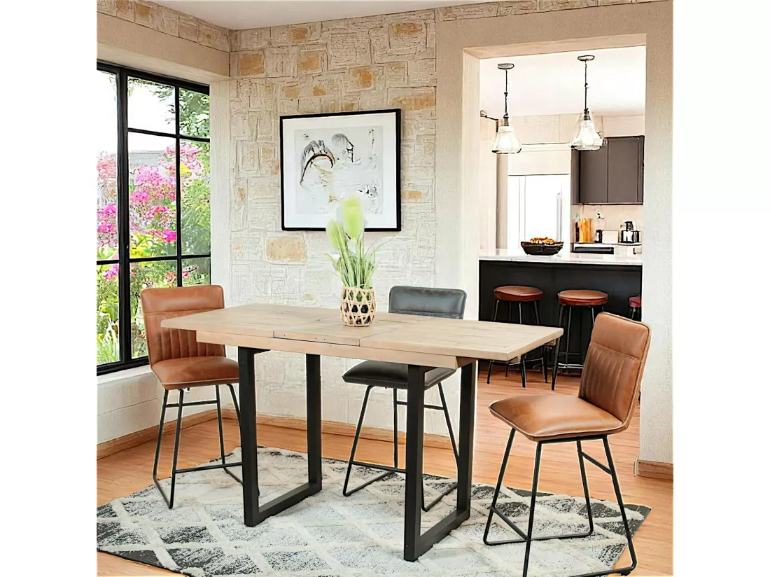 Table haute extensible bois recyclé 120-160 cm AUCKLAND