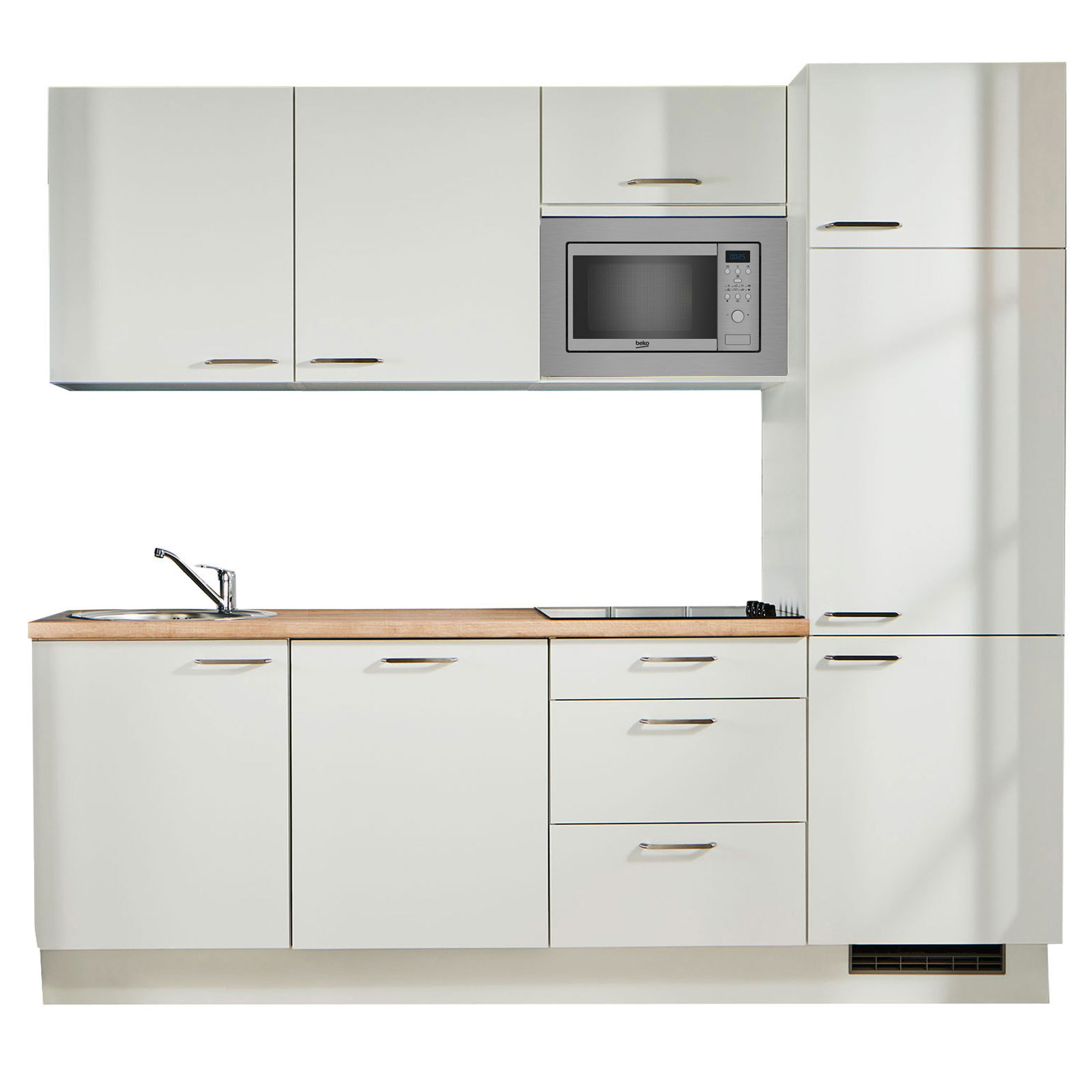 Küchenblock - weiß-Honig-Eiche - mit E-Geräten - 240 cm breit