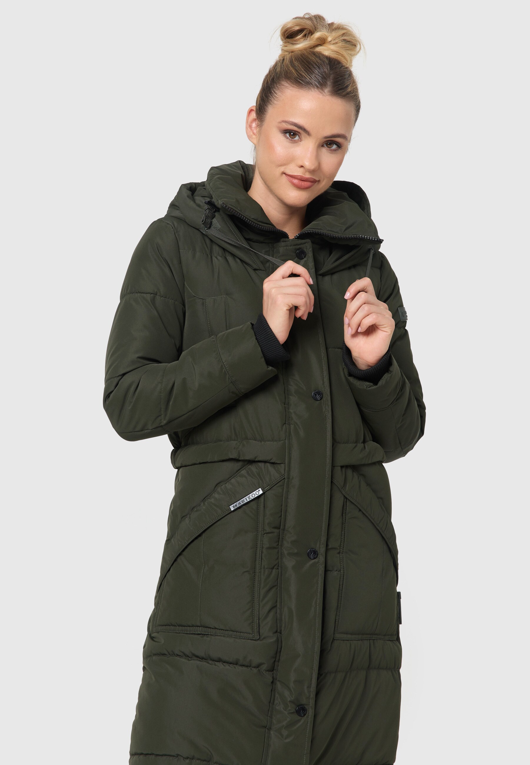 MARIKOO Damen Winter Steppmantel Stepp Jacke Mantel Parka warm mit Stehkragen & Kapuze Ayumii