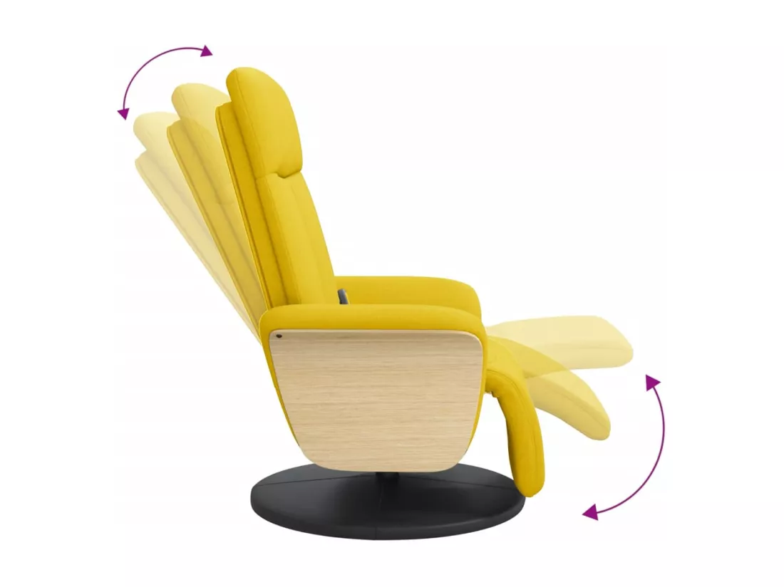 Fauteuil inclinable massant repose-pieds jaune clair tissu