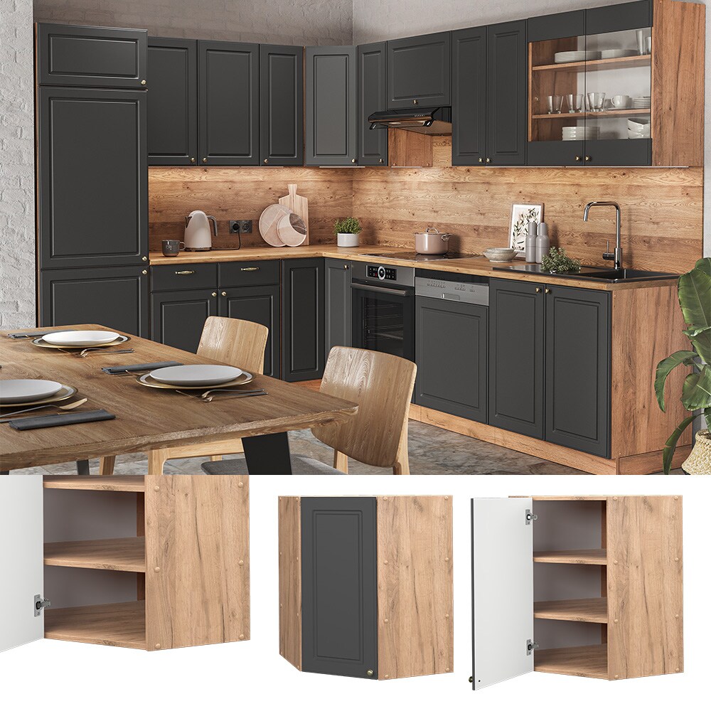 Vicco Eckhängeschrank Küchenschrank Küchenmöbel Fame-Line Eiche Anthrazit-Gold Landhaus 57 cm Küche Einbauküche Eckküche Hängeschrank Drehtür Einlegeboden Küchenzeile