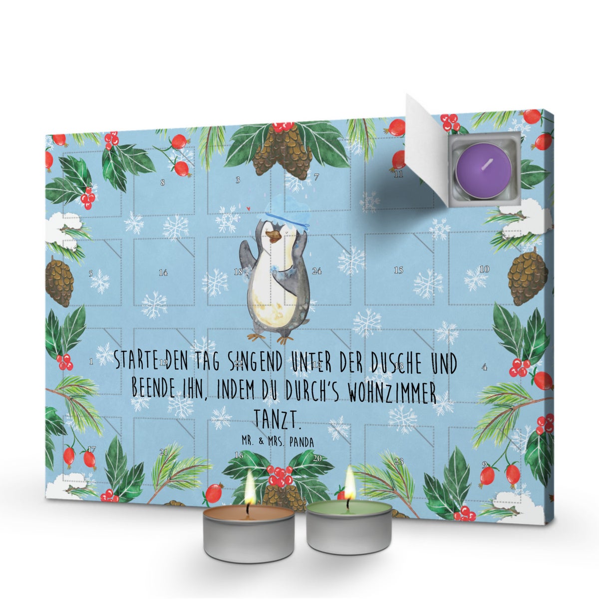 Mr. & Mrs. Panda Geurkaars Adventskalender Pinguïn Douche - Pastelblauw
