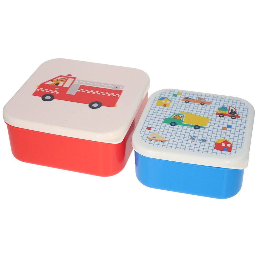 le petit souk lunchbox set - voertuigen en honden - 2st