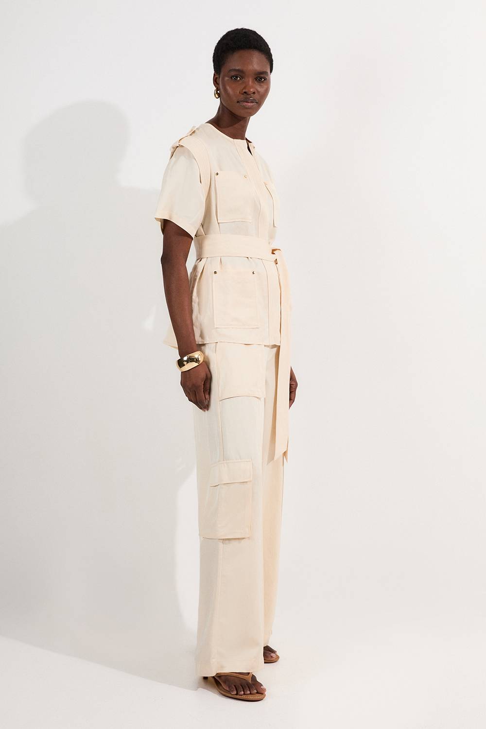 KarenMillen Pantalon tissé en sergé de lin premium avec surpiqûres