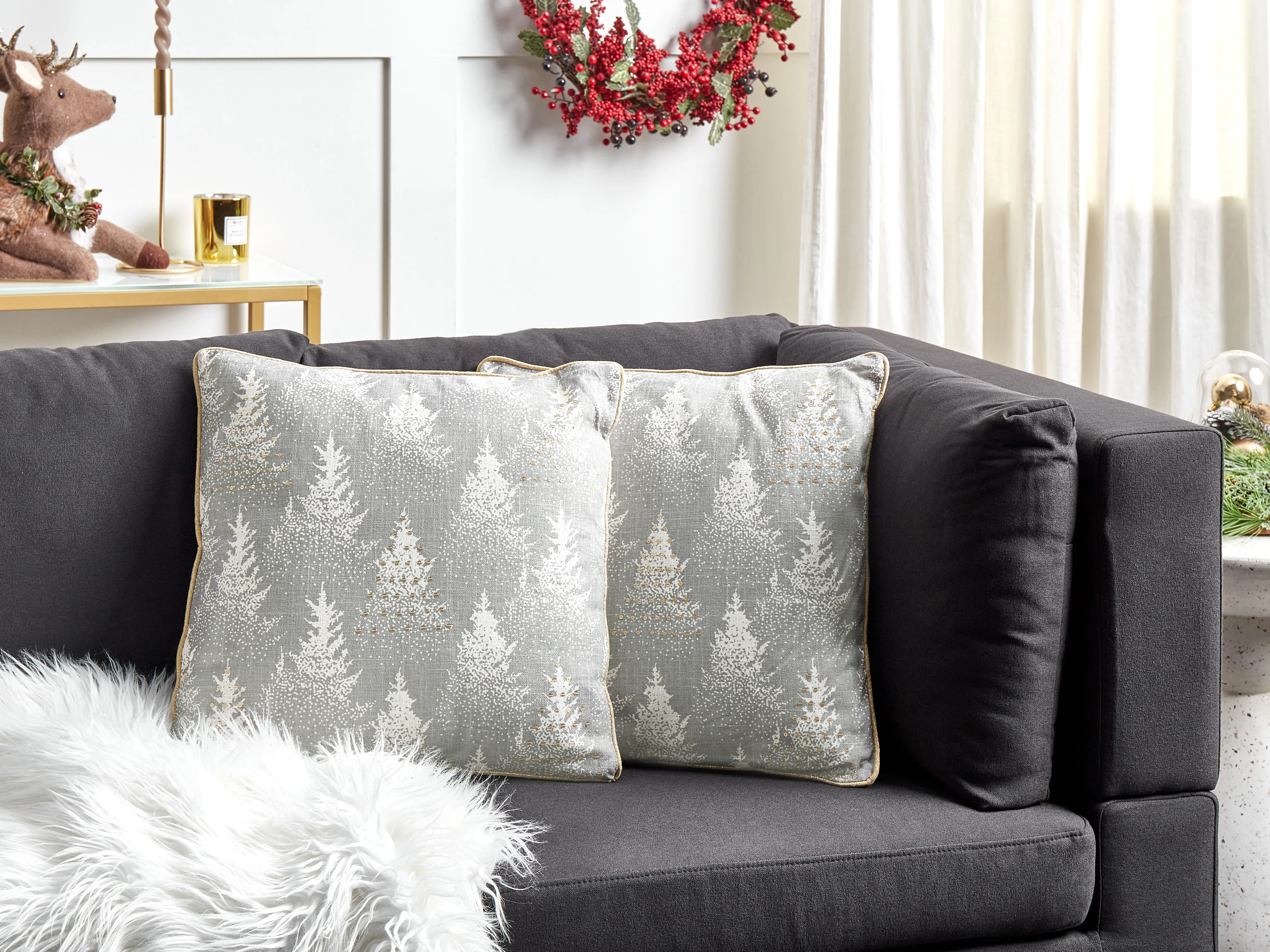 Set van 2 sierkussens BILLBERGIA Katoen 45 x 45 cm Grijs kerstmotief