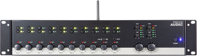 Audac PRE220 - 12-kanaals Zonemixer - Met Bluetooth