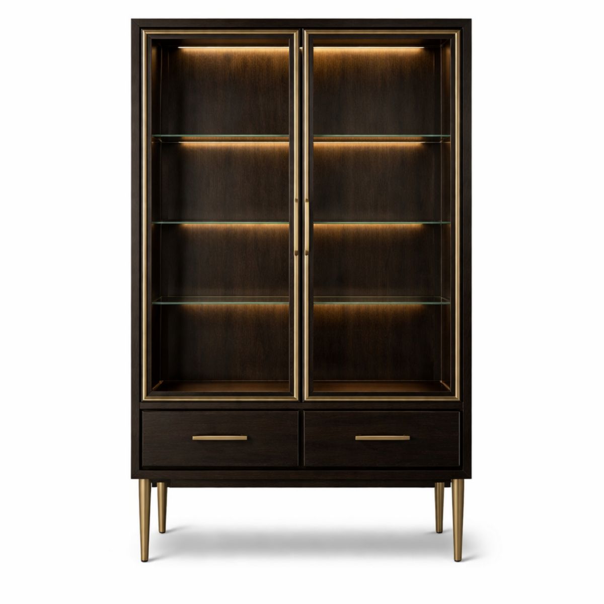 Vitrinenschrank Holz Gehärtetes Glas Vernickeltes Metall Braun 200x100x40cm