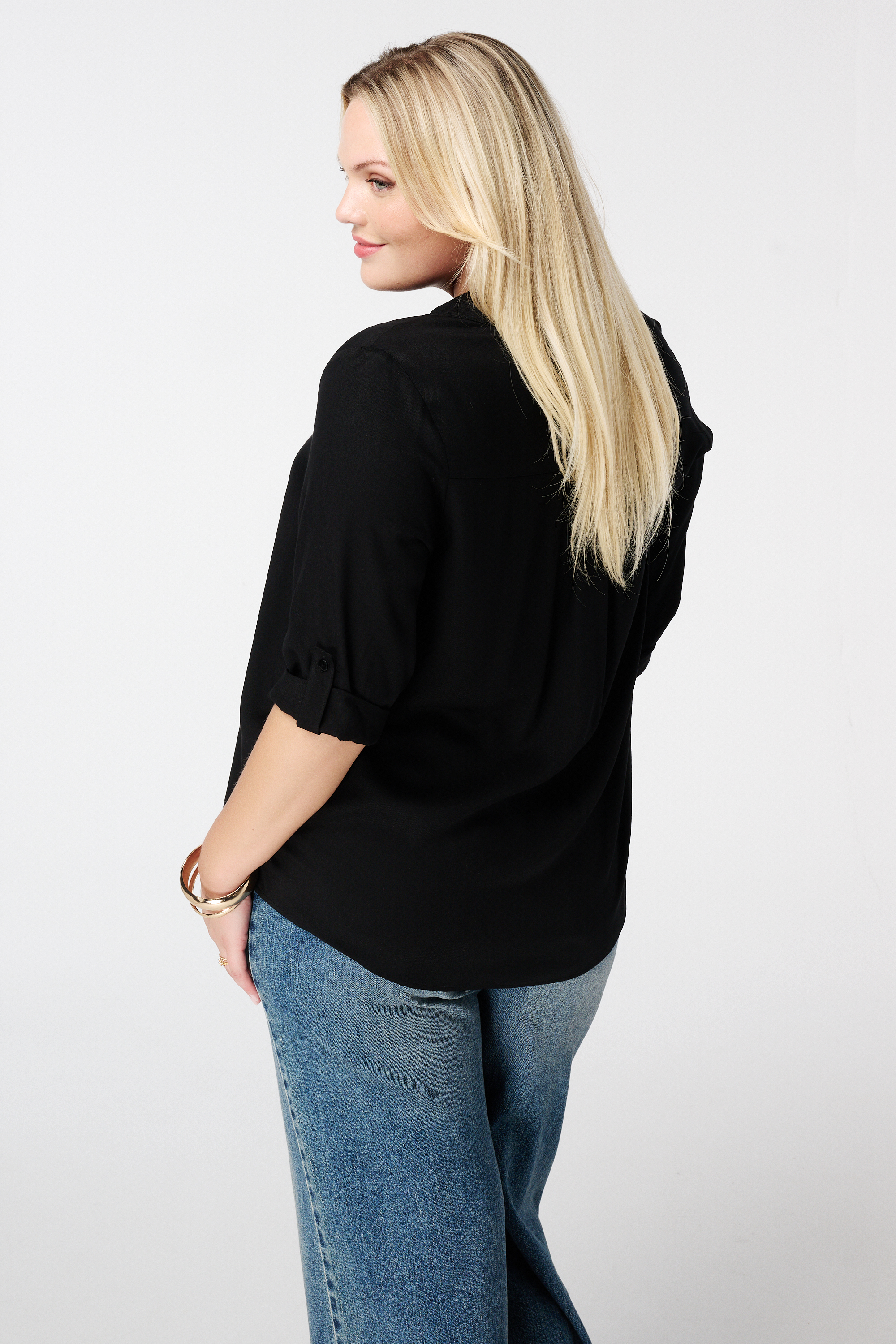 Blouse met opgerolde mouwen Zwart