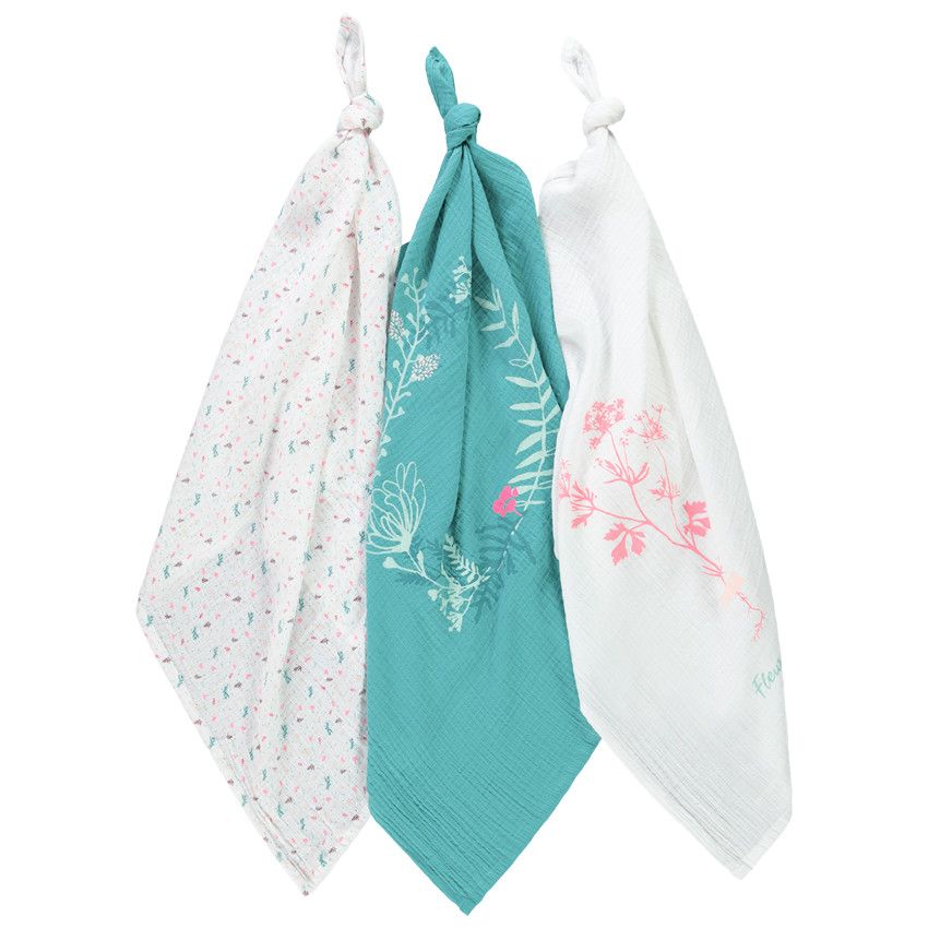 Lot de 3 langes en gaze de coton fille - Ecru