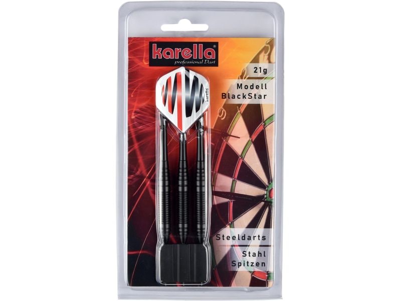 Karella Dartpfeile Steeldart Blackstar 21g, 3 Stück Dartpfeile mit Stahlspitzen