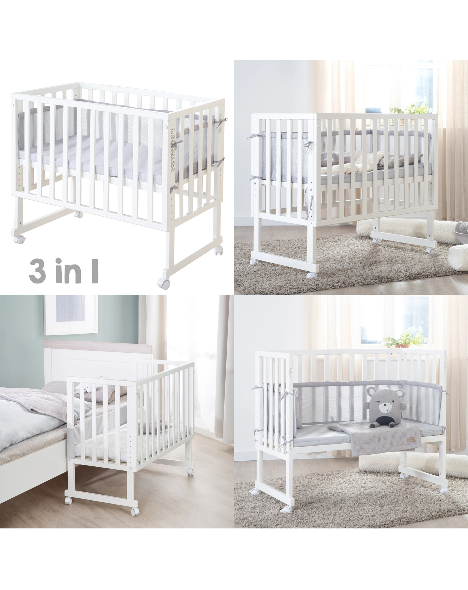 Beistellbett ROBA STYLE 3in1 86 x 90 cm (Farbe: weiß)