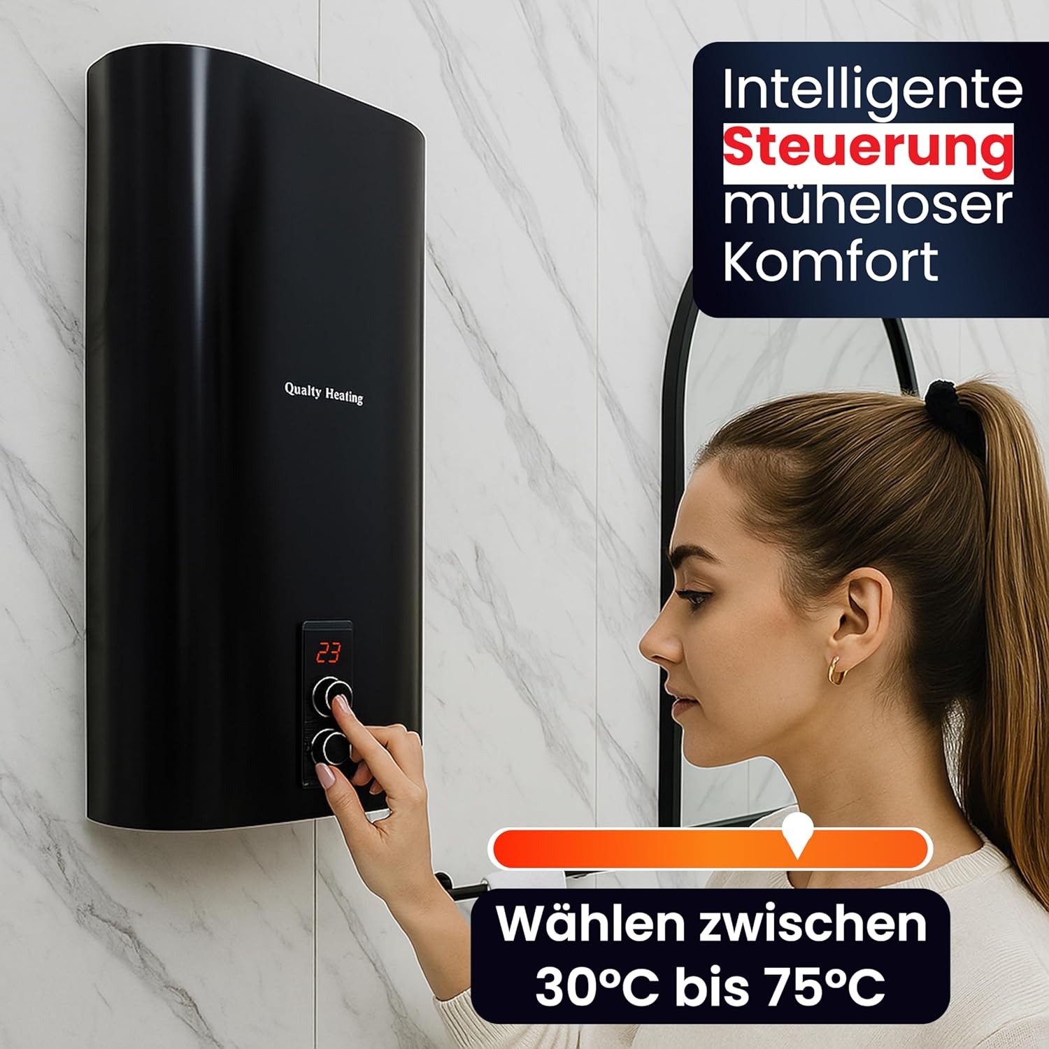 Hochwertiger Doppel-Elektroboiler – 1500 Watt, mit digitaler Steuerung, inkl. Sicherheitsventil, energiesparend (30 l)