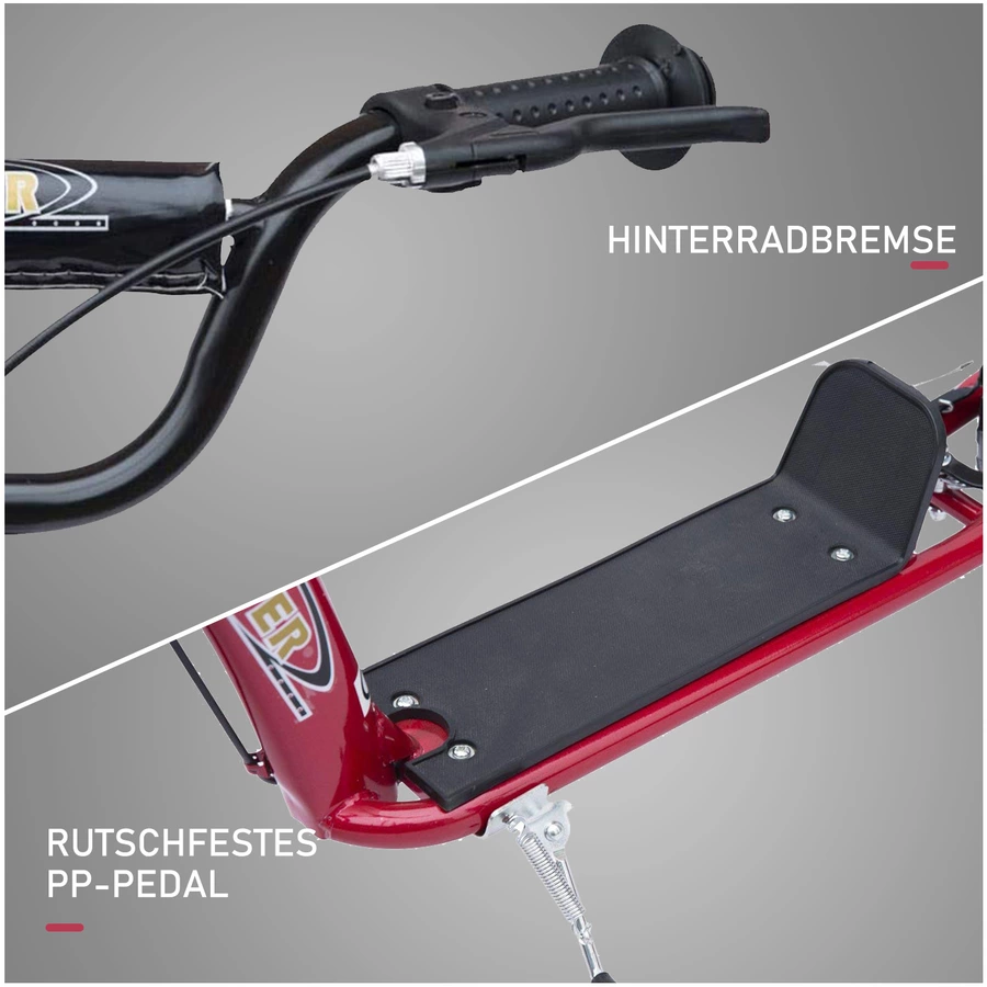 HOMCOM Kinderroller Anti-Rutsch Trittfläche, Metallfahrradständer zum Parken, rot