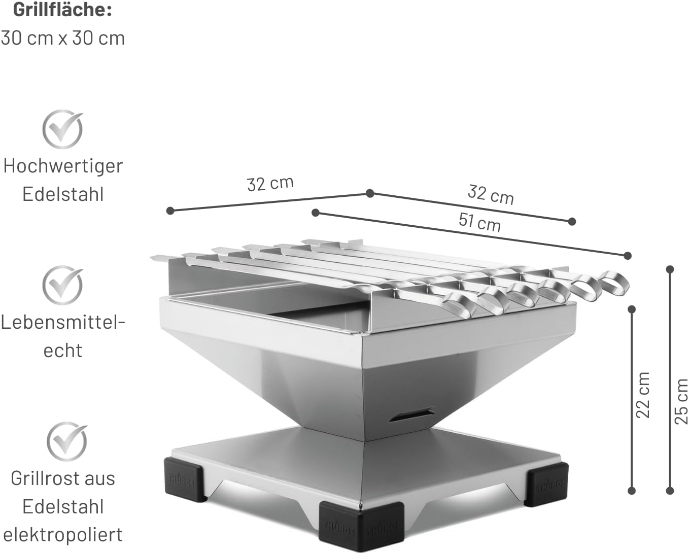 THÜROS T1 Schaschlikgrill Holzkohle Edelstahl