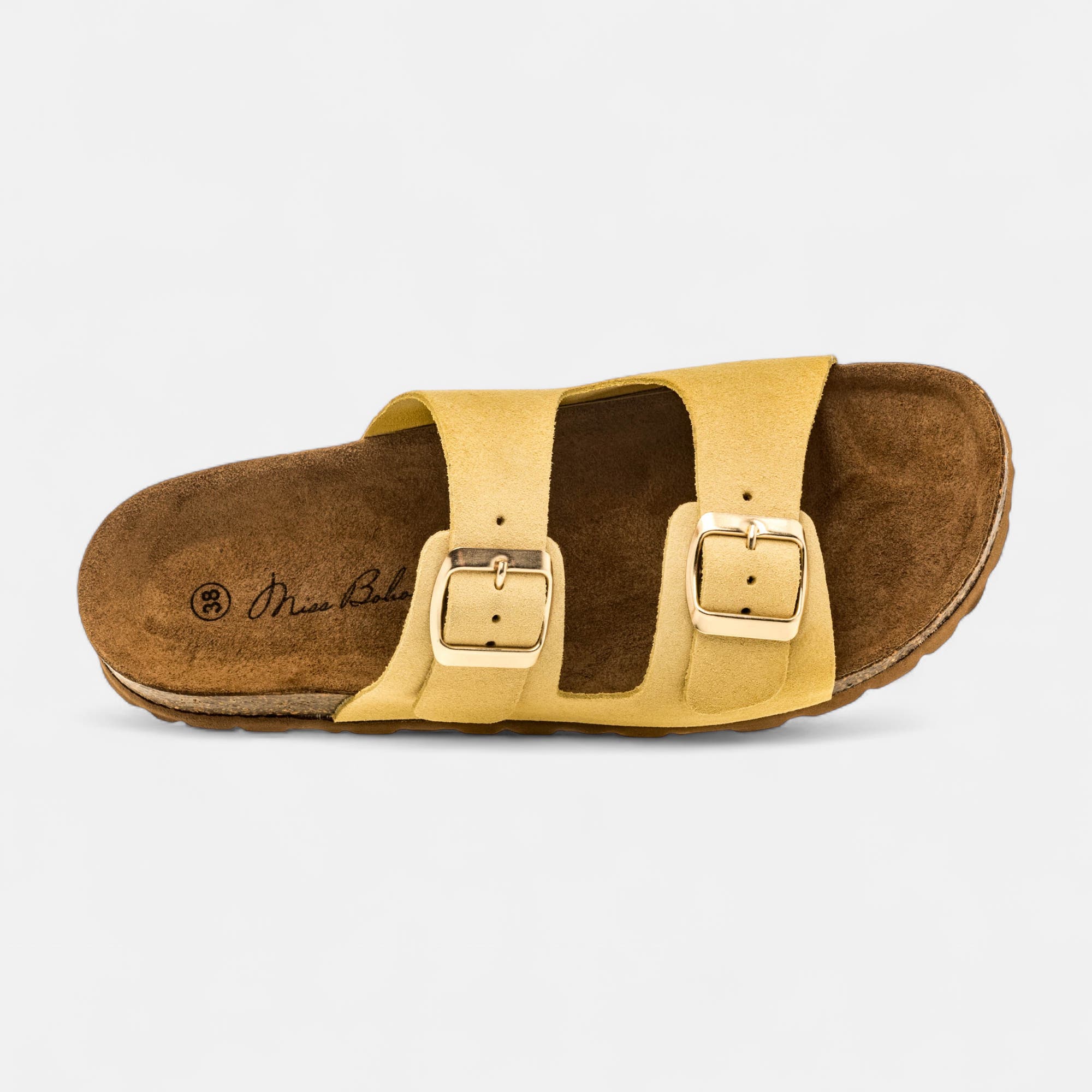 Mules semelle liège Femme en cuir jaune