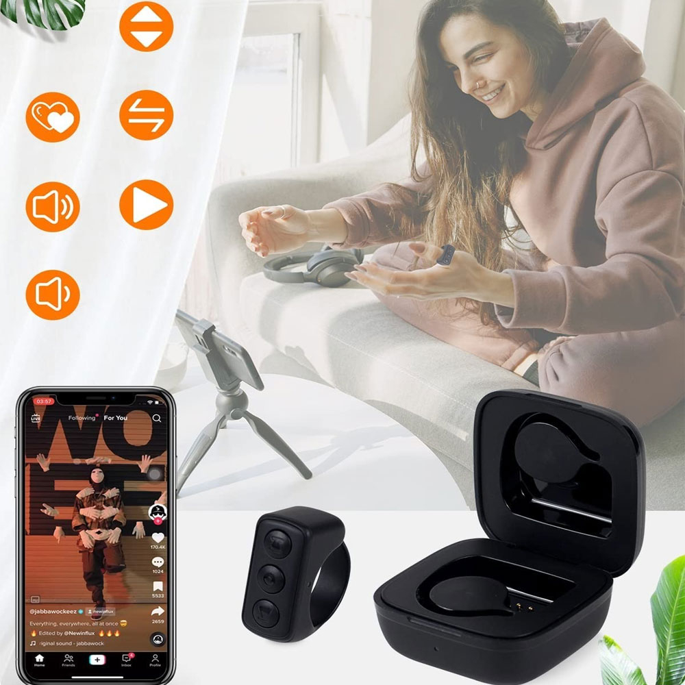TikTok / Smartphone Fernbedienung Bluetooth Air Mouse Fernauslöser   Ladecase (iOS / Android) - Schwarz