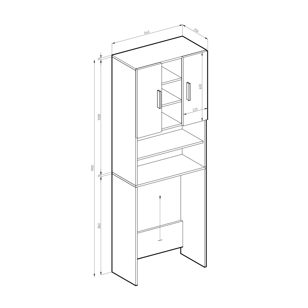 VICCO Waschmaschinenschrank LUIS 190x64cm Weiß Badmöbel Badschrank Hochschrank