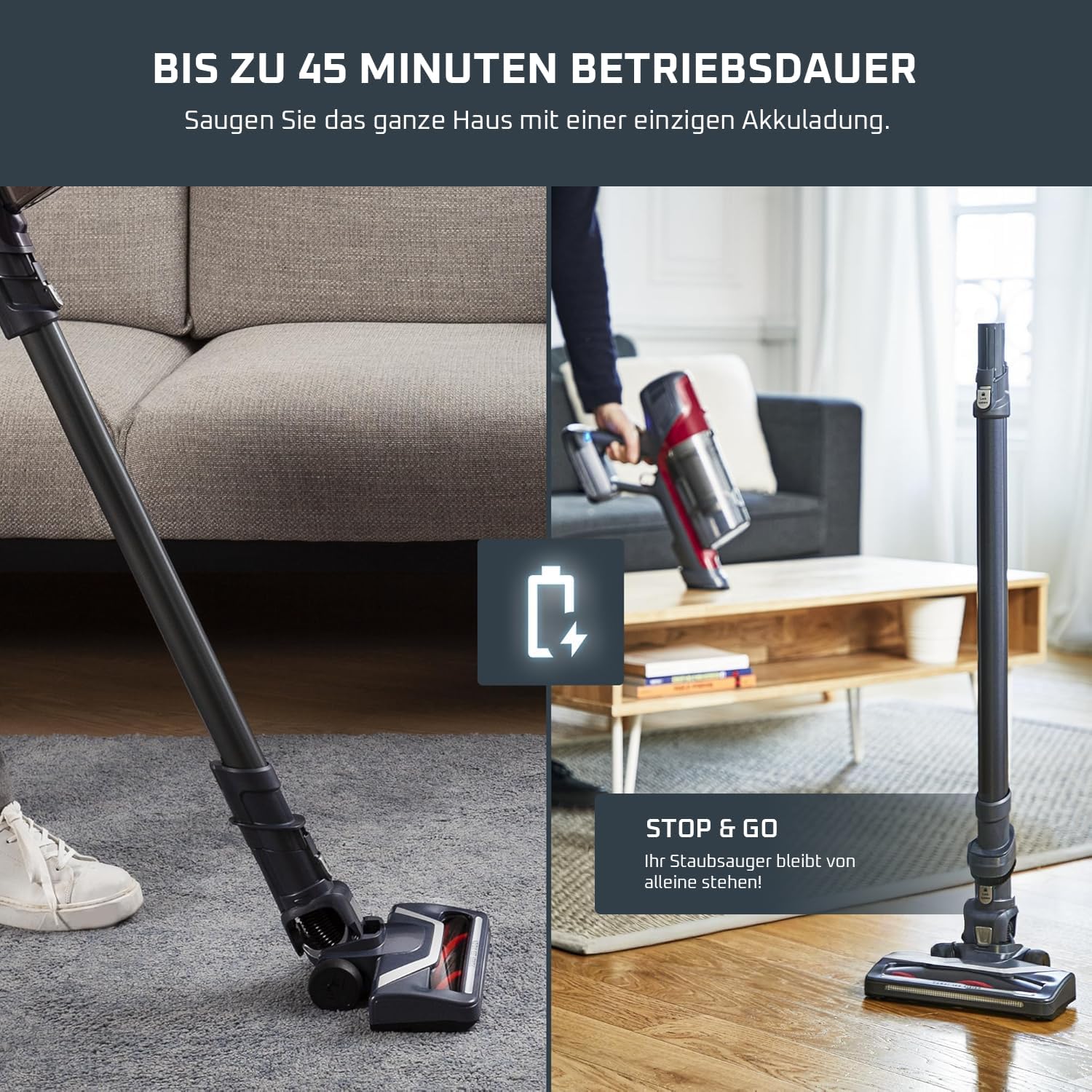Rowenta X-Pert 6.60 Animal Akkustaubsauger, 100W Leistung, 45 Min Laufzeit, kabellos & beutellos, LED-Düse, herausnehmbarer Akku, inkl. Fugendüse, Wandhalterung und Tierhaarbürste, rot/schwarz, RH6878