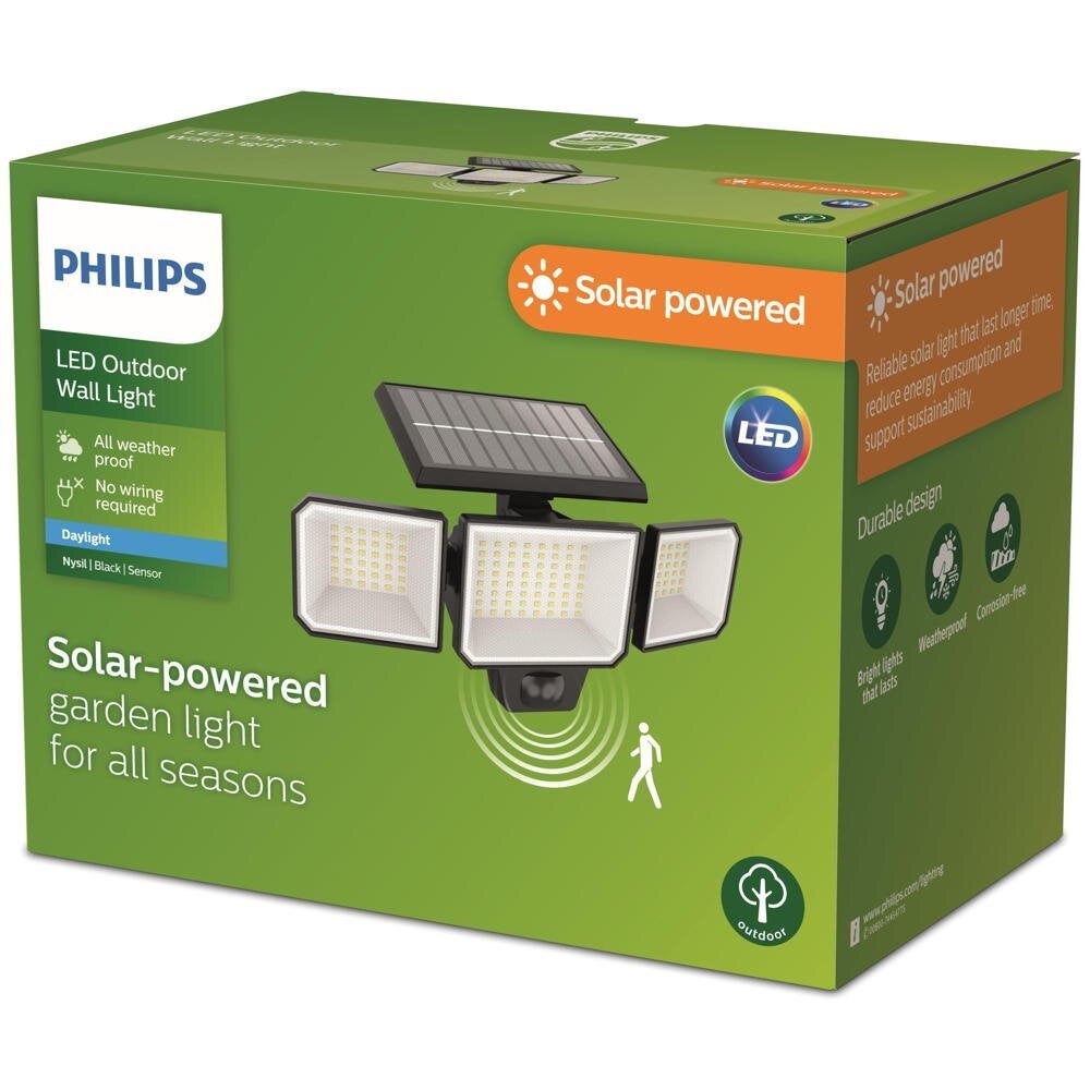 Nysil LED-zonnewandlamp in zwart, 3 x 2,9 W, 1000 lm, IP65, met bewegingsmelder en schemersensor