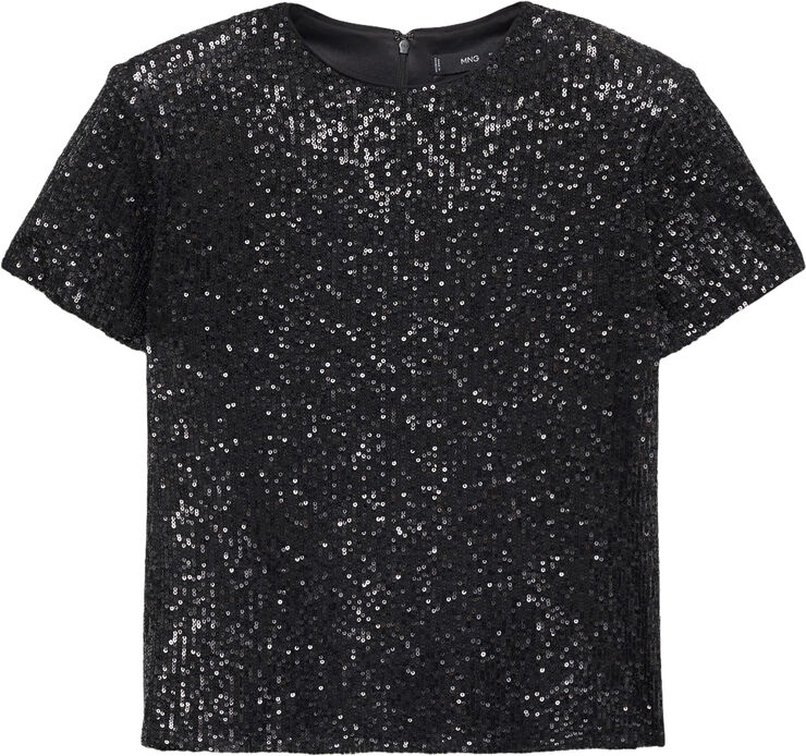 MANGO Short-sleeved sequined t-shirt Black