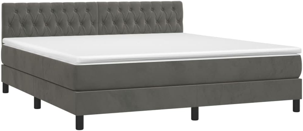 Boxspringbett mit Matratze Dunkelgrau 180x200 cm SamtKnopfheftung Design