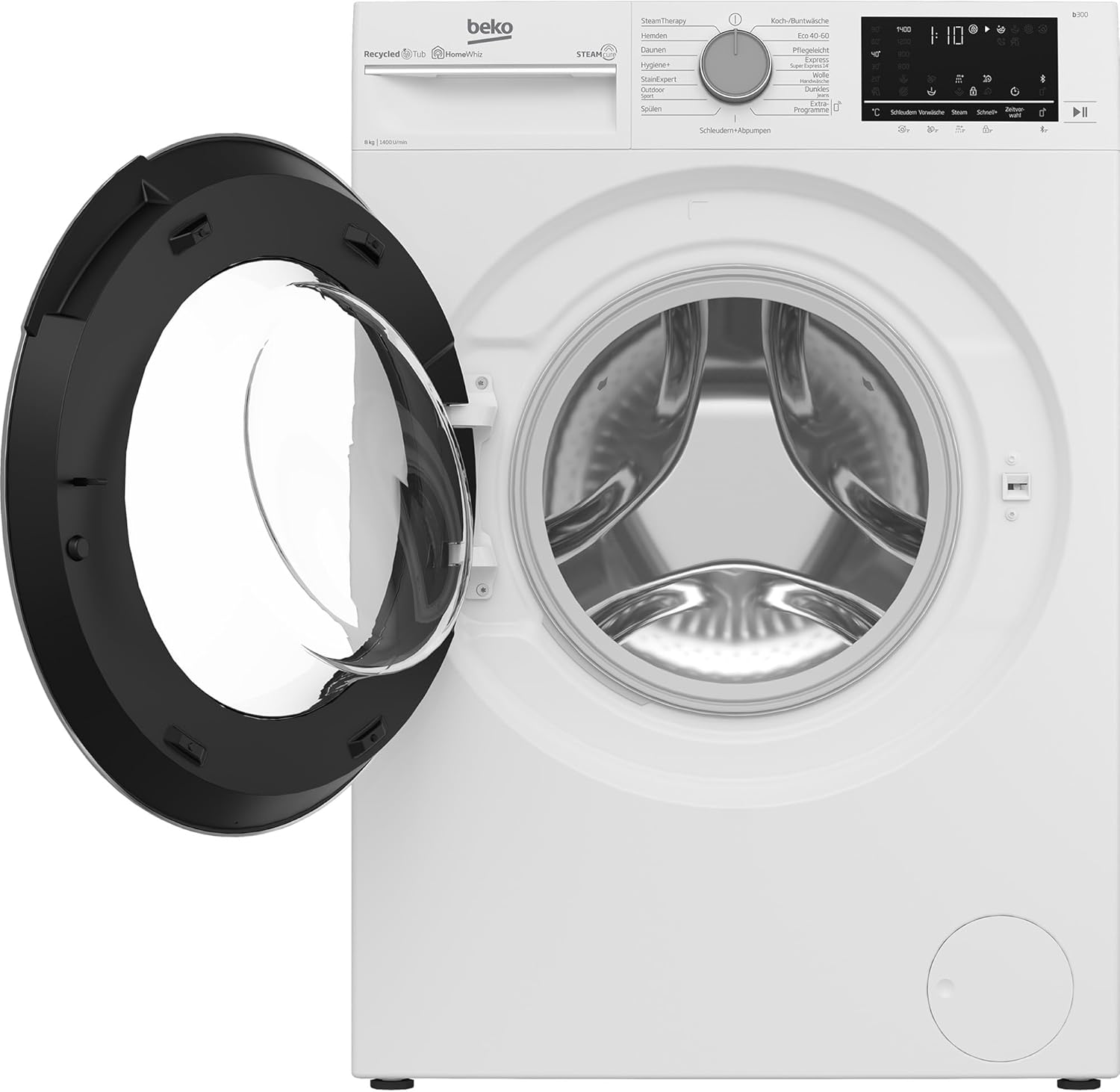 Beko B3WFU59415W2 b300 Waschvollautomat, 9 kg, Waschmaschine, Restzeitanzeige, 1400 U/min, Dampffunktion, AddXtra-Nachlegefunktion, Bluetooth, StainExpert, Hygiene+ allergikergeeignet, Weiß