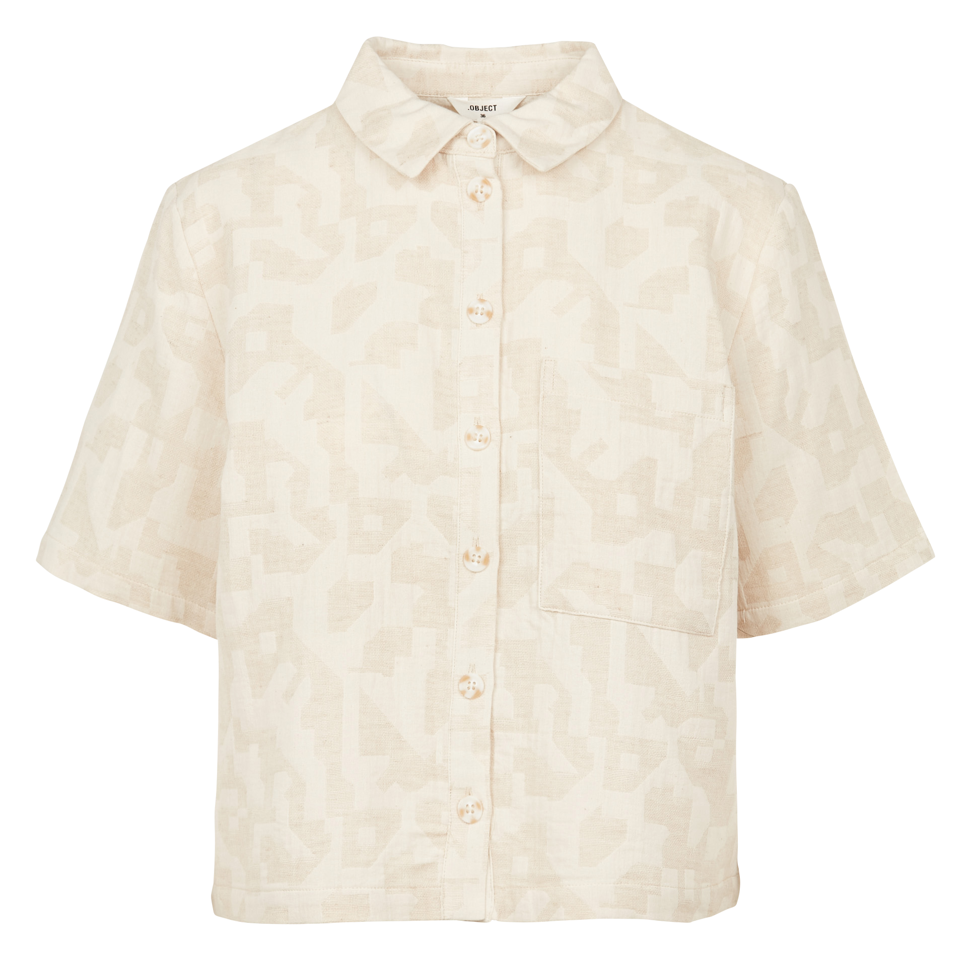 Chemise col classique imprimée en coton mélangé| Beige