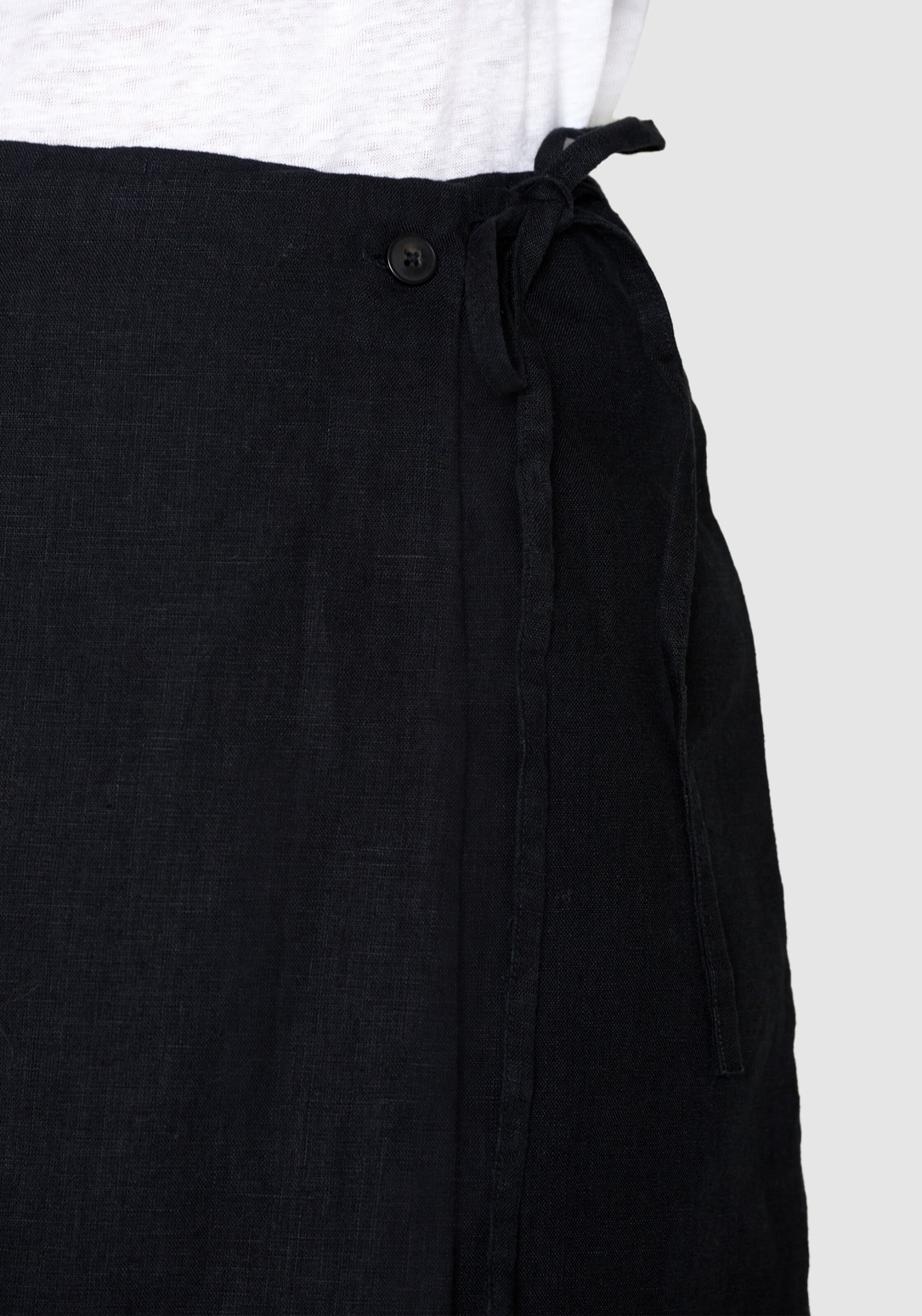 Knowledge Cotton Apparel Wickelrock Linen Wrap Short Skirt Black Jet