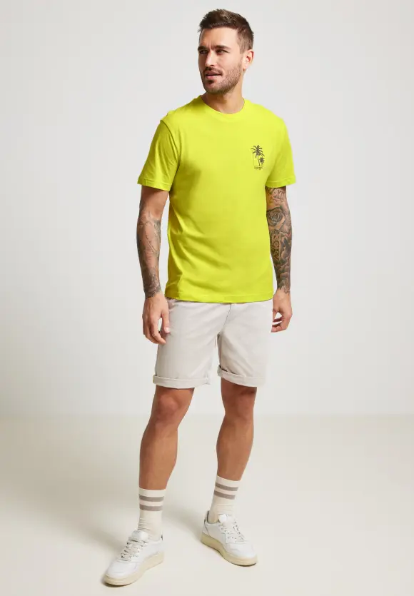 T-Shirt mit Brustprint - acid yellow