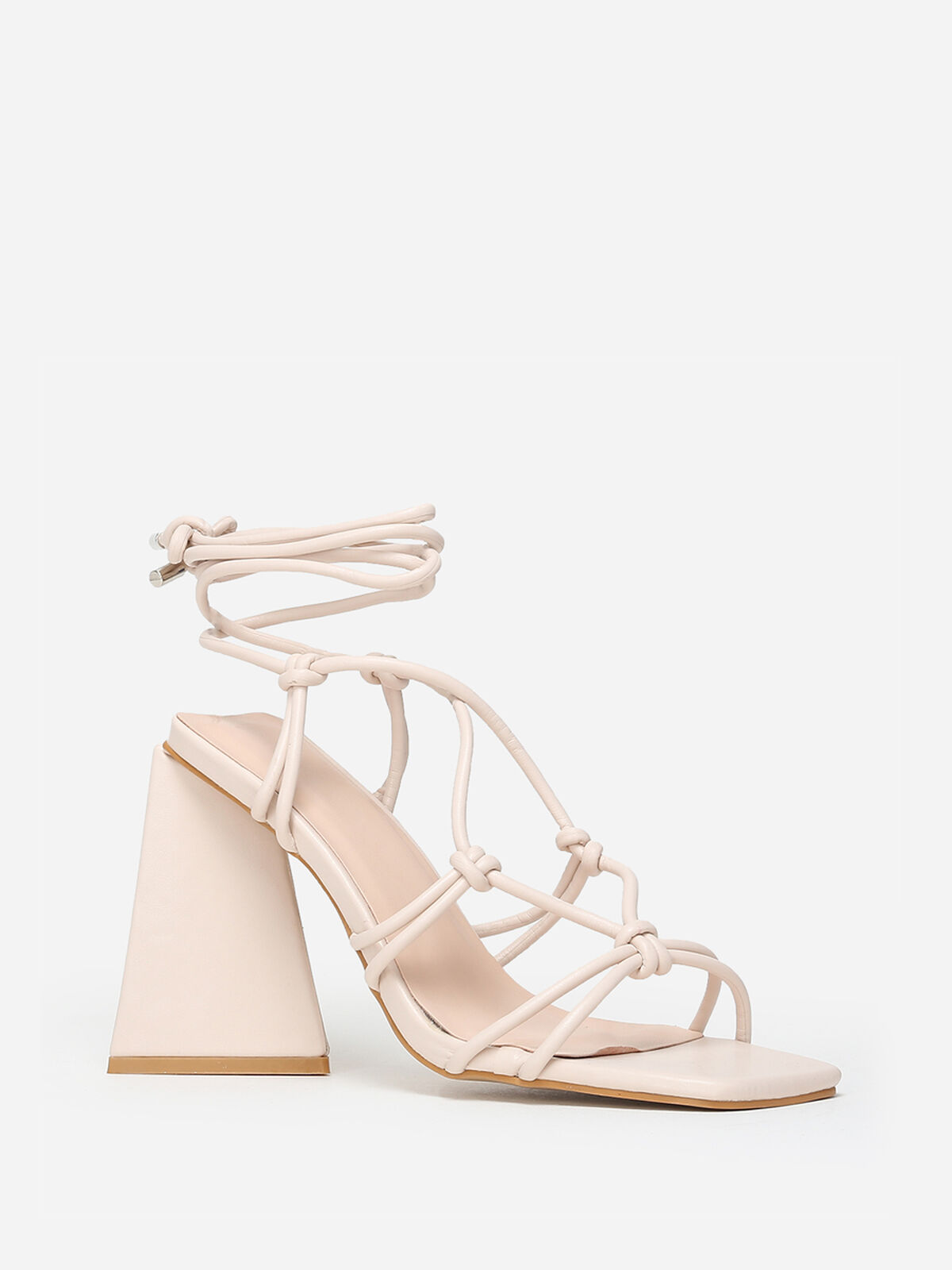 Sandales à lanières et talon triangle- Beige