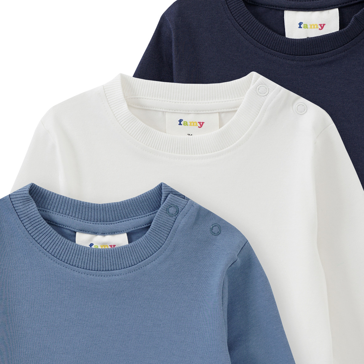 Famy 3 Baby Langarmshirts blau / dunkelblau / weiss