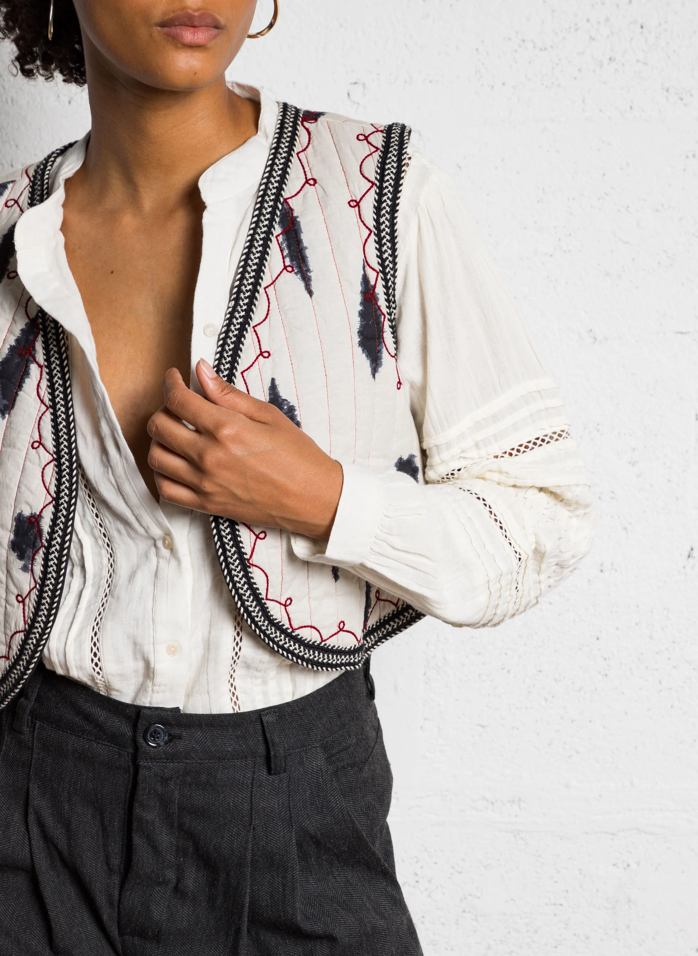 RACHEL - Gilet court en coton| Blanc