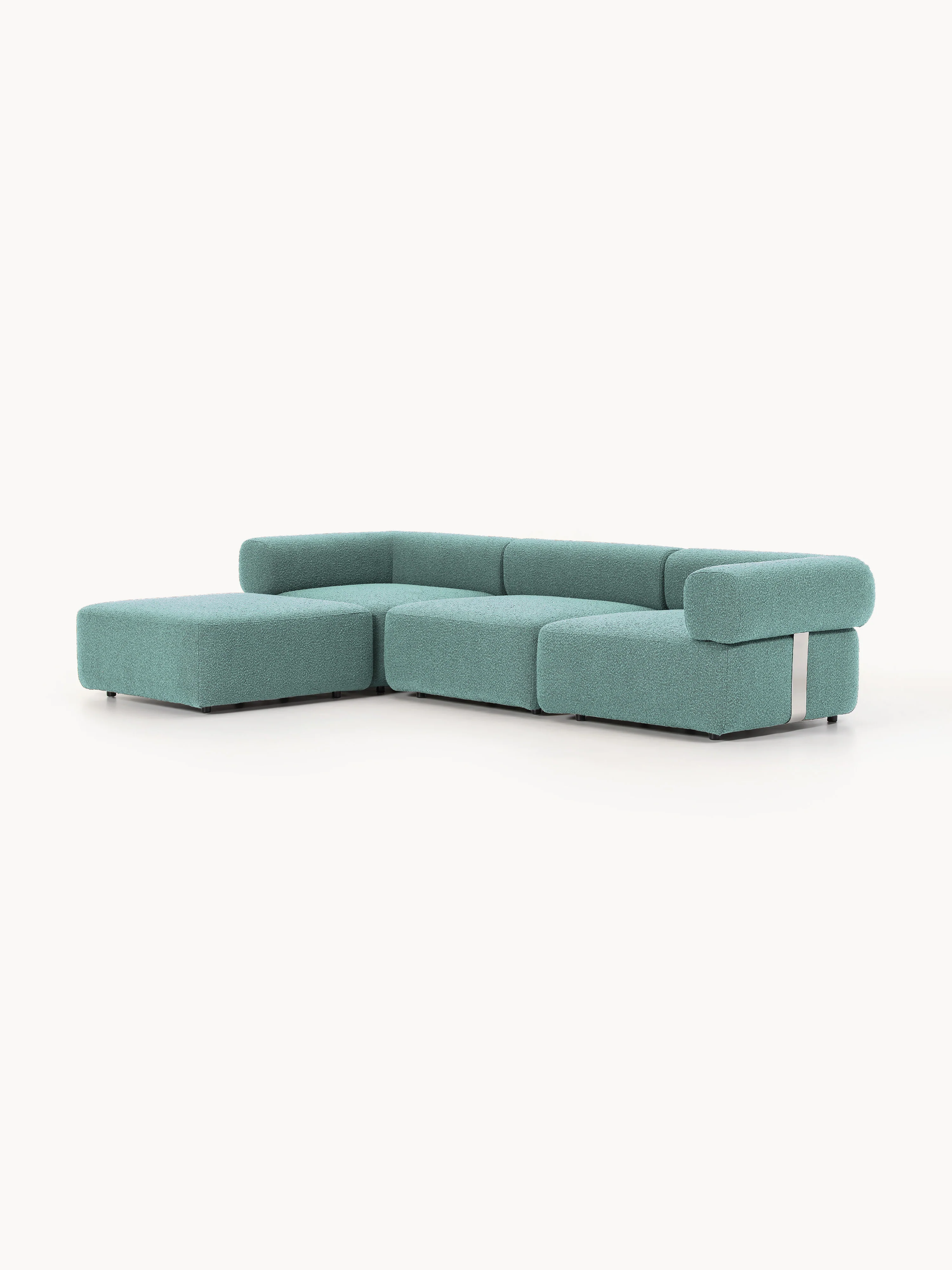 Modulaire bouclé bank Anton (4-zits) met poef (links/rechts