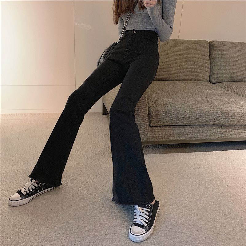 Girls Supply - High Waist Washed Boot-Cut Jeans