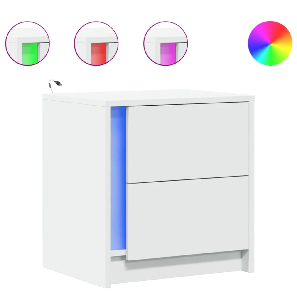 vidaXL Armoire de chevet LED - Blanc
