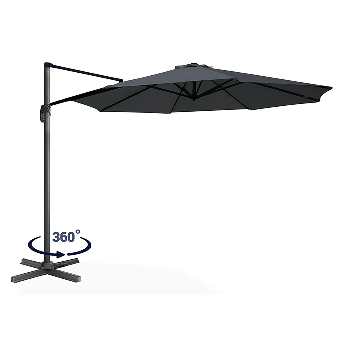 Inkazen Parasol 360° rond avec housse gris - 300x300x255 cm
