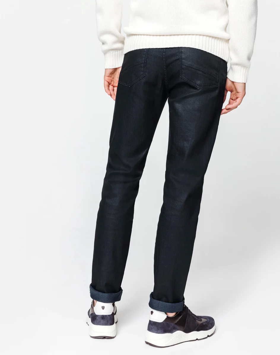 Jean slim enduit marine