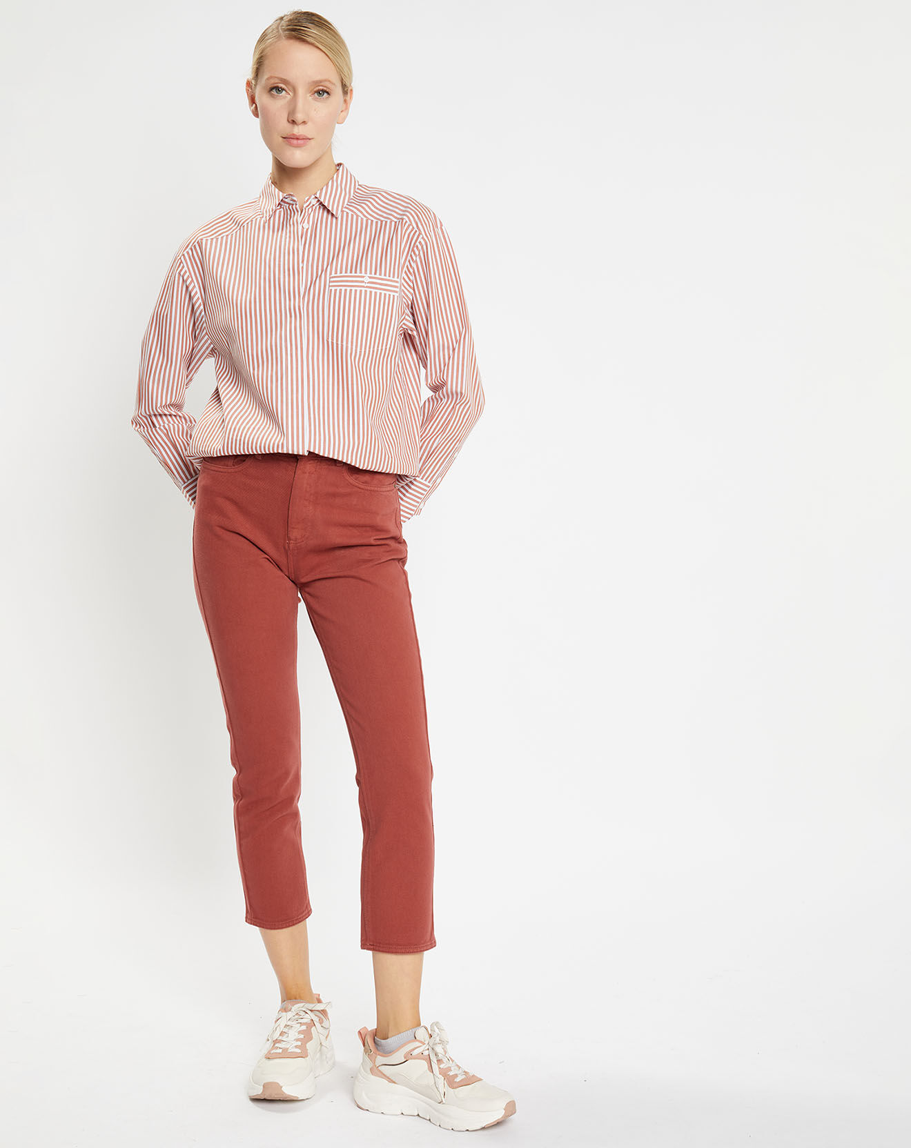 Galeries Lafayette Jean délavé en Toile de coton 7/8 marron