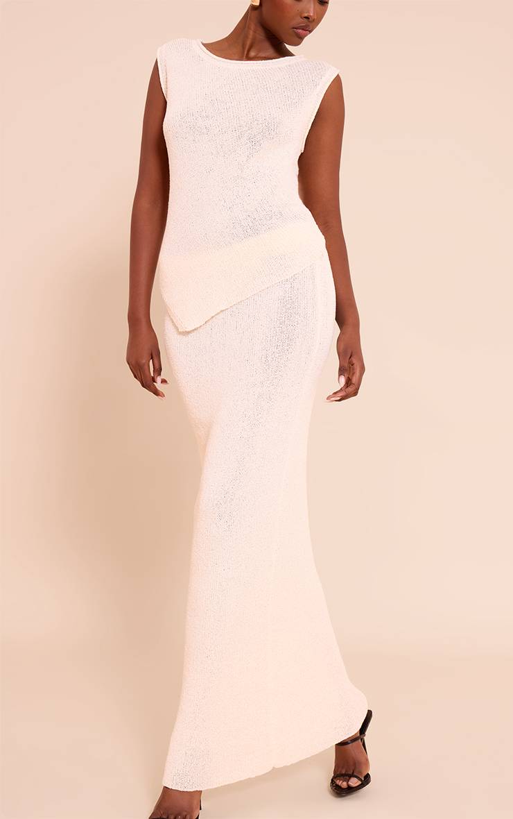 Crème Jupe Longue Taille Basse En Maille À Pompons