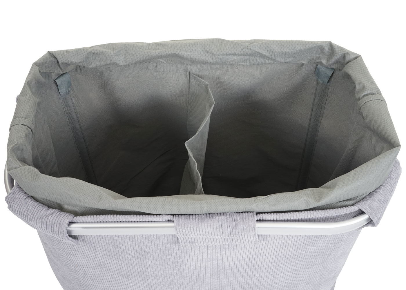 Wäschesammler MCW-C34, Laundry Wäschebox Wäschekorb Wäschebehälter mit Netz, 2 Fächer 56x49x30cm 82l ~ cord grau