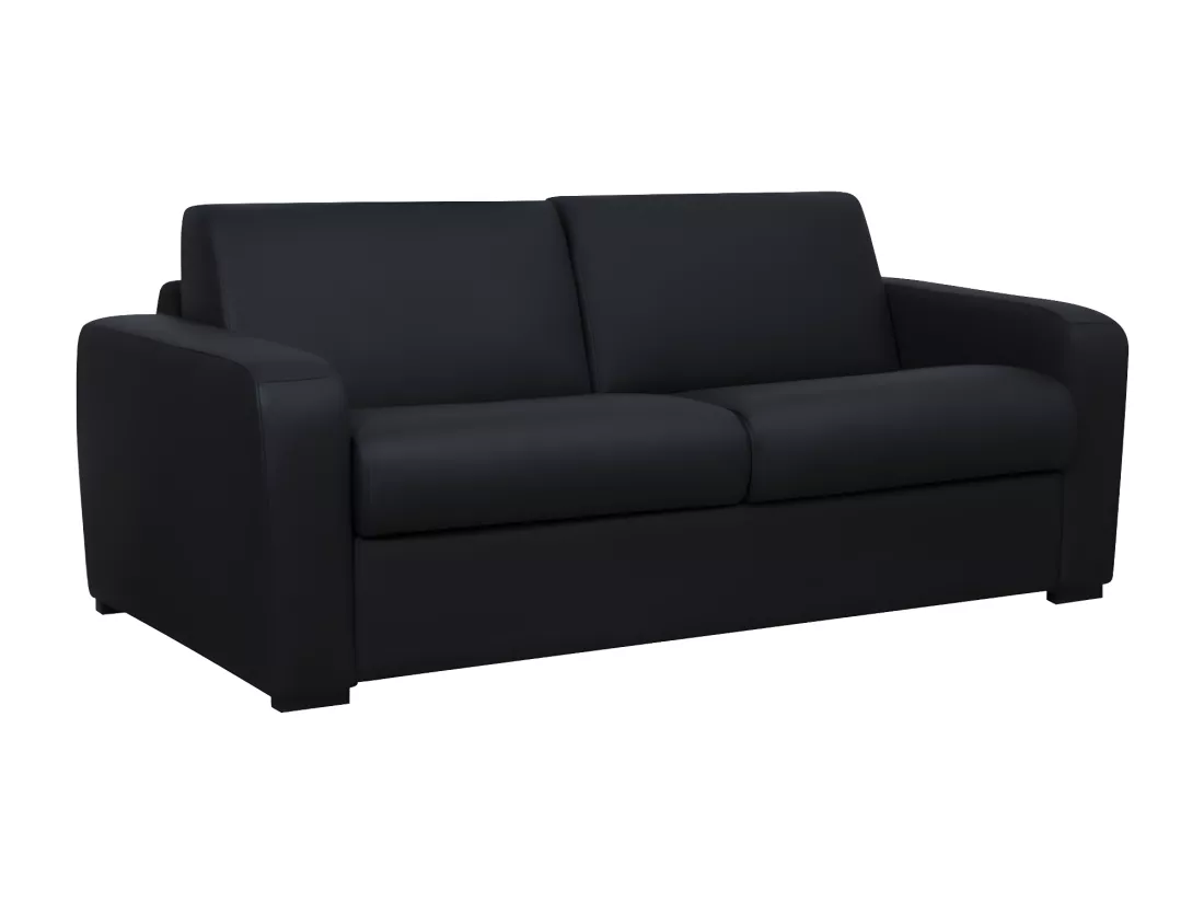Canapé 3 places convertible express cuir noir matelas 20 cm BEVIS