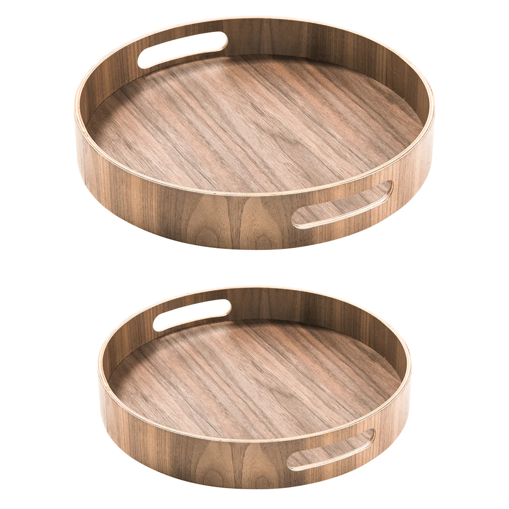 Set de 2 plateaux ronds 35.5 cm et 40,5 cm brun en bois Table passion