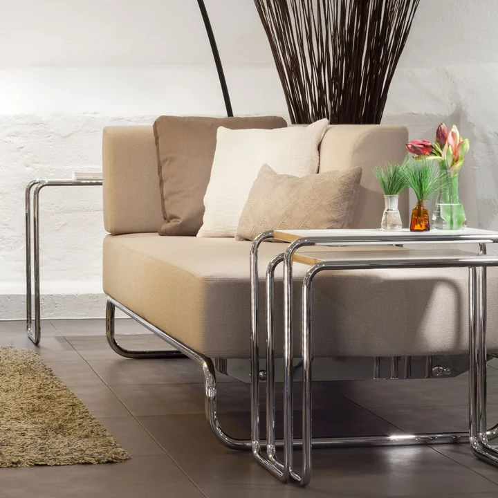 Thonet - B 9 Satztisch-Set, a   b, Chrom / Glas opalweiss in Diamantschliff
