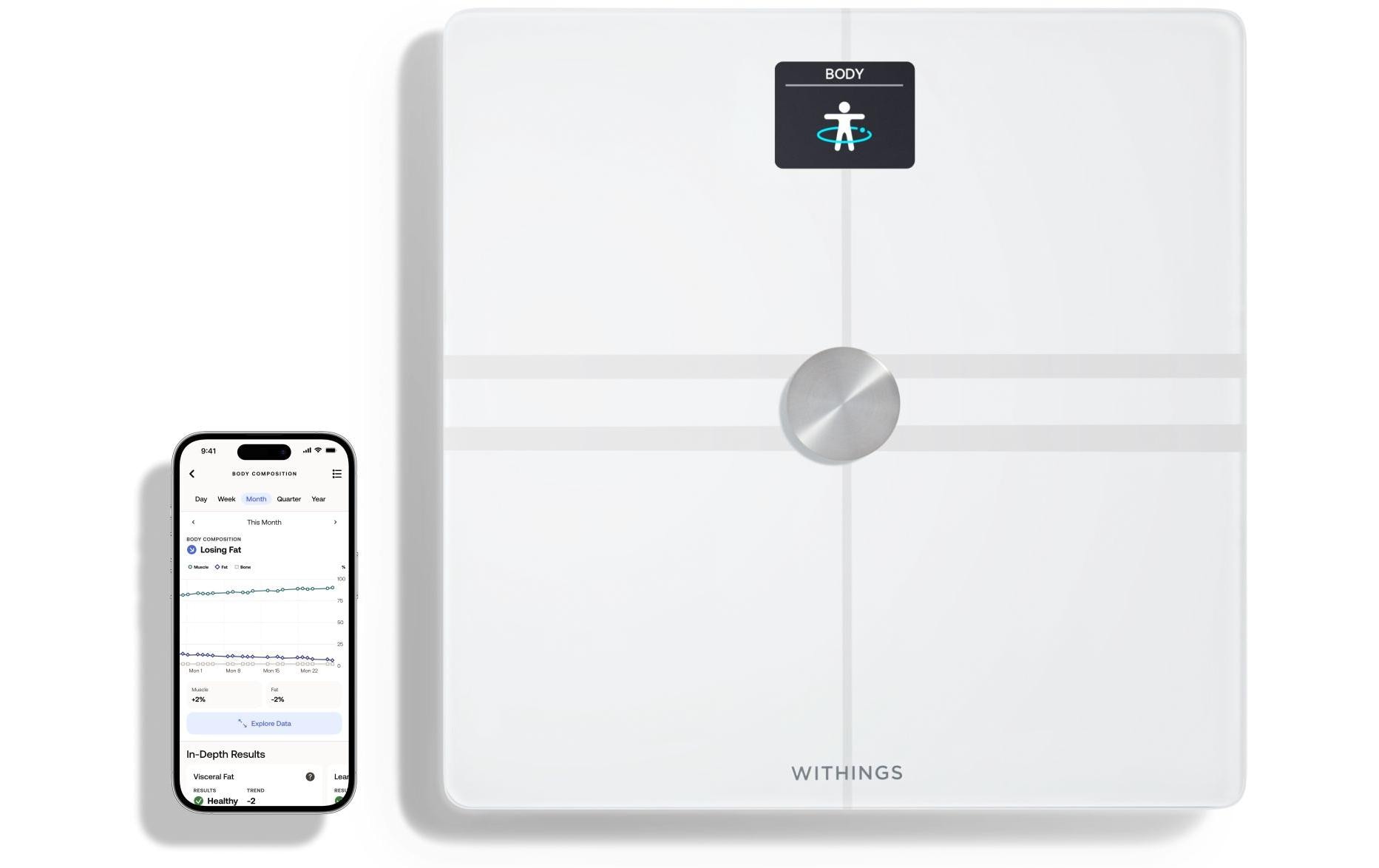 Körperanalysewaage Body Comp Weiss<br>WLAN-Personenwaage