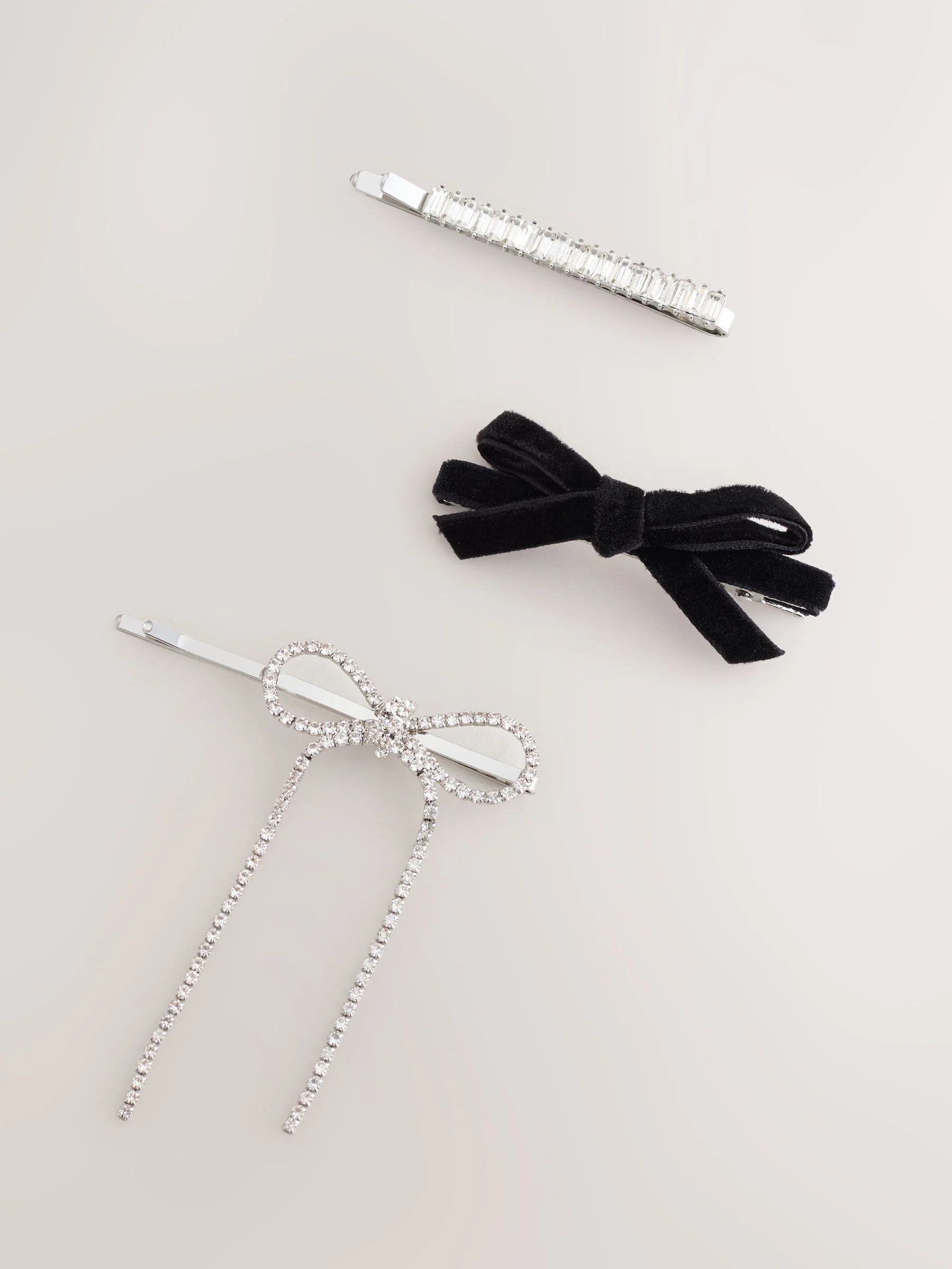 Zilverkleurig - Sparkle Bow Hair Slides 3 Pack
