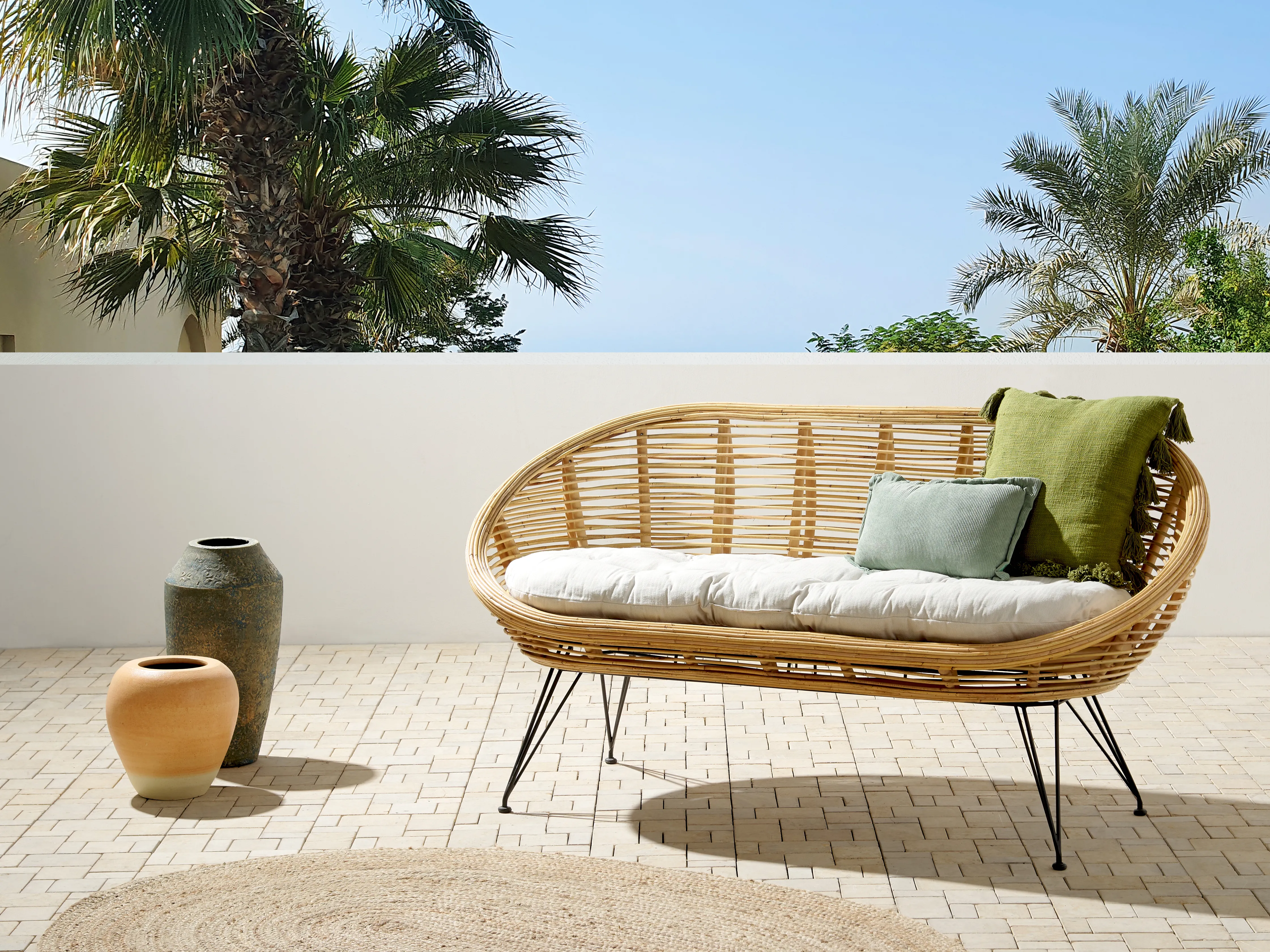Tuin loungebank 2-zits MARATEA Rotan Natuurlijk