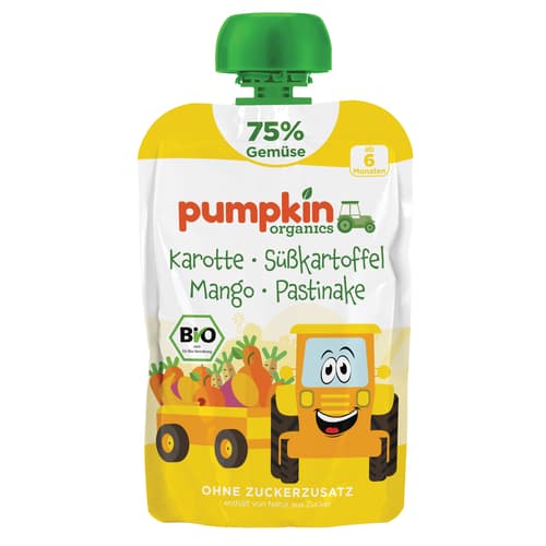 Pumpkin Organics Bio Quetschie Karotte, Süßkartoffel, Mango, Pastinake ab 6 Monaten